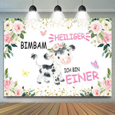 Heilig Kuh Rosa Blumen Erste Geburtstag Hintergrund für Mädchen